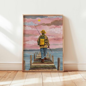 Fishing Poster, Vintage Fishing Print, River Fishing Wall Art, Fisherman Decor, Lake Poster, Nature Poster, Outdoor Gift Print