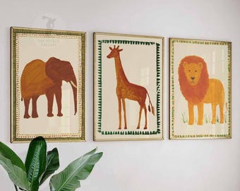 Safari Animal Prints Set, Nursery Wall Art, Kids Room Decor