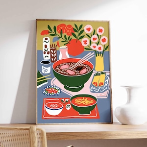 Pôster de comida vietnamita, pôster de Pho, impressão do Vietnã, impressão de comida para mesa de jantar, pôster de cozinha, decoração de cozinha, pôster de comida