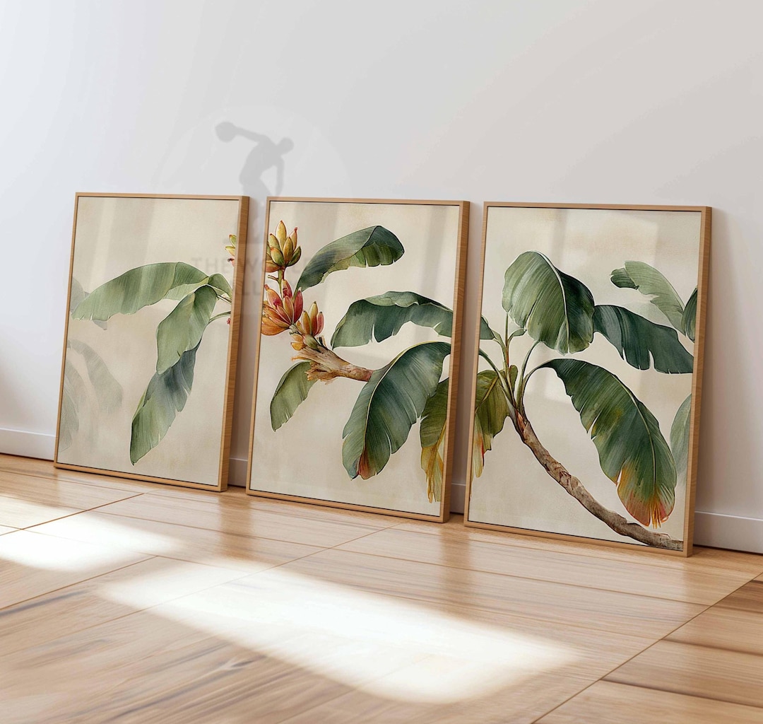 Banana Leaf Wall Art Set of 3, Tropical Plant Poster Prints, Jungle ...