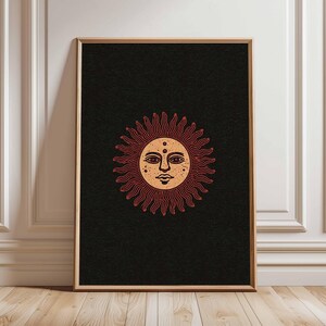 Vintage Celestial Poster, Retro Sun Wall Art, Sun Face Print, Mystical Boho Decor, Cosmic Sun Artwork, Astrology Inspired Poster