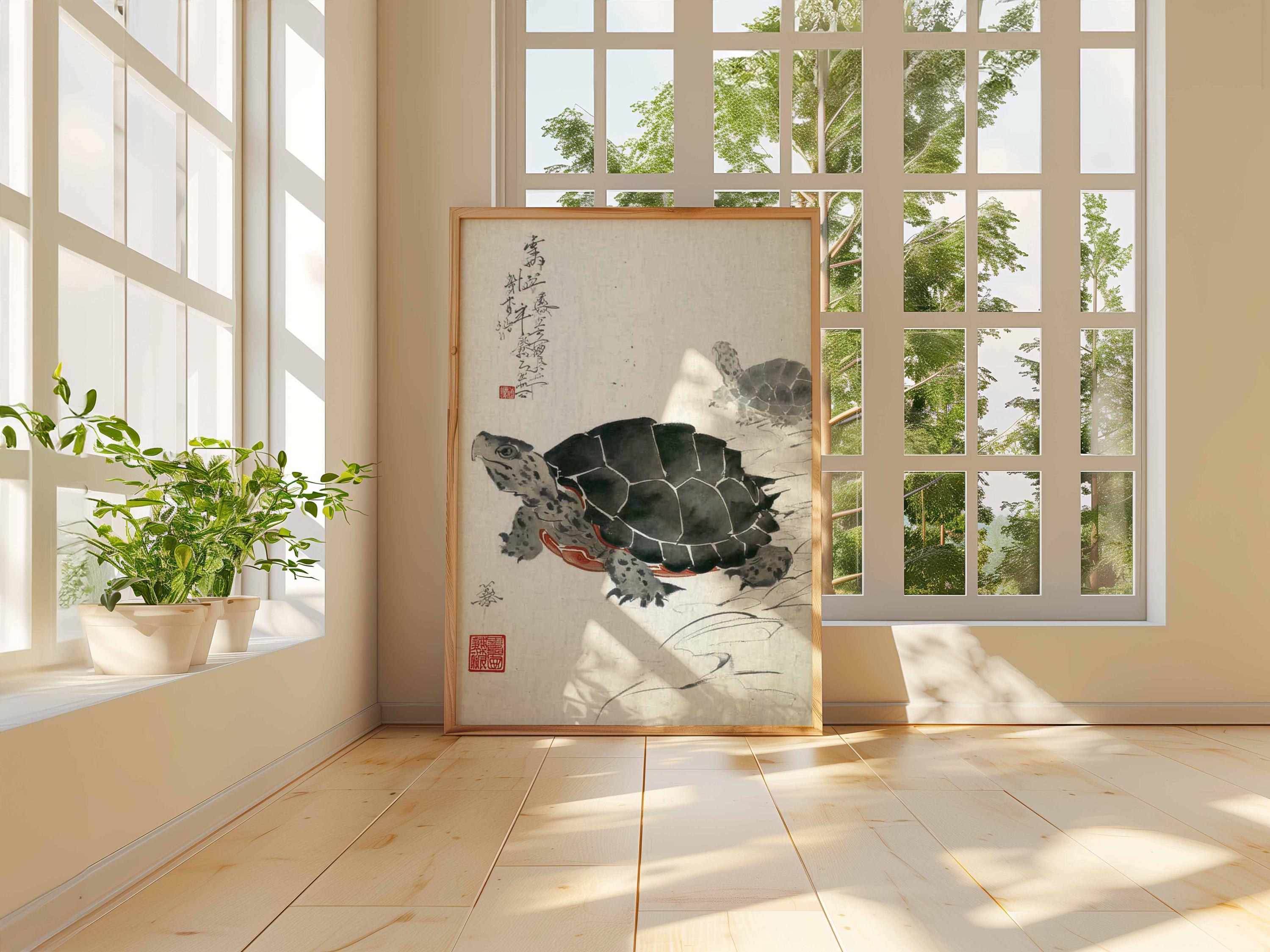 中国の亀の墨絵、アジアの禅の壁掛けアートプリント - Etsy 日本