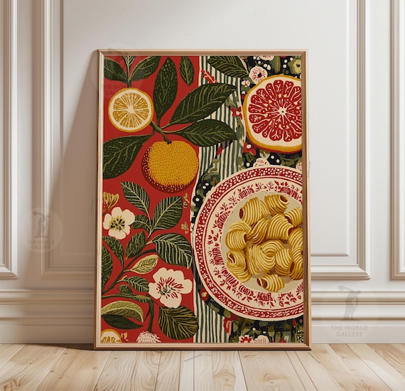 Red Pasta Poster | Eclectic Kitchen Wall Art | Modern Still Life Print