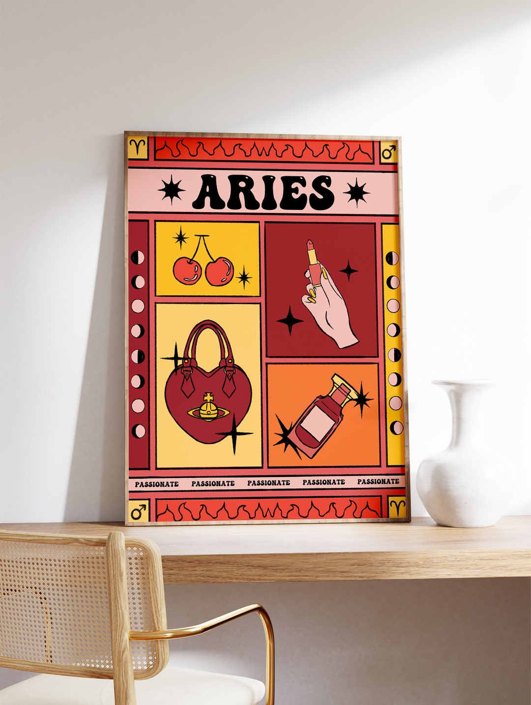Aries Star Sign Poster, Zodiac Tarot Card Print, Star Sign Wall Decor