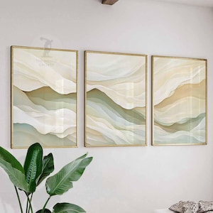 Conjunto de 3 impressões abstratas neutras, arte de parede minimalista, conjunto de pôsteres bege, decoração de casa neutra, arte de parede de sala de estar minimalista para quarto