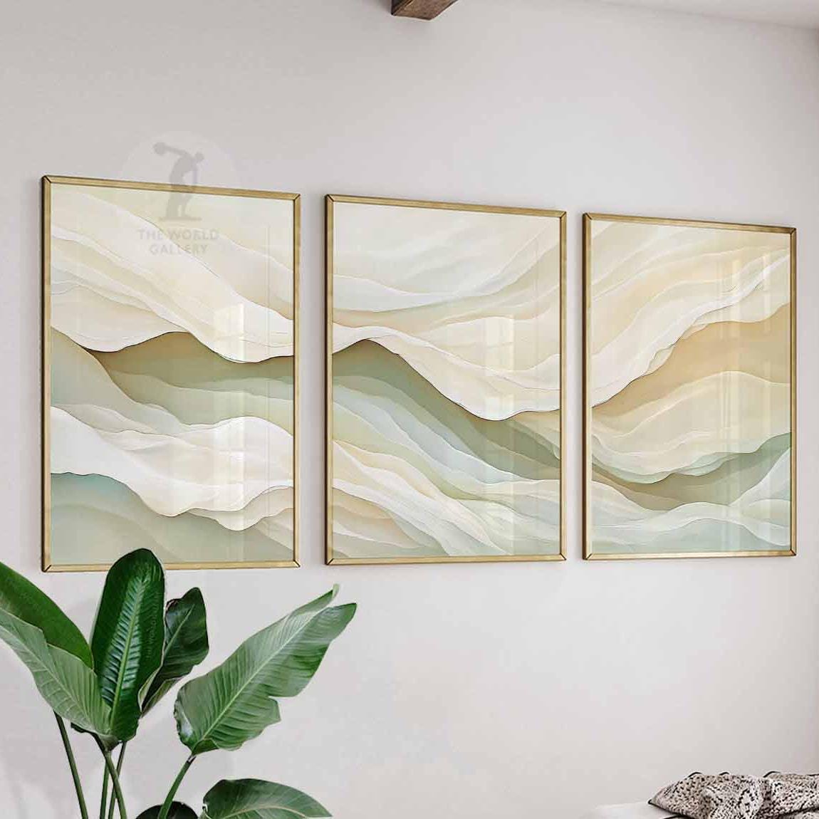 Set of 3 Neutral Abstract Prints, Minimalist Wall Art, Beige