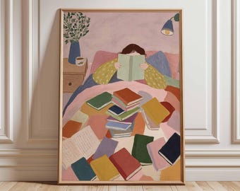 Cozy Reading Nook Art Print | Colorful Book Lover Illustration