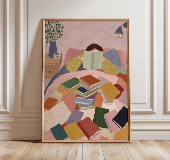 Cozy Reading Nook Art Print | Colorful Book Lover Illustration