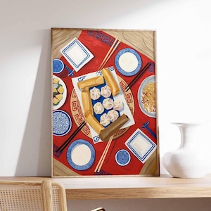 Chinese Food Poster, Asian Food Print, Oriental Decor, Dinner Table Food Print, Kitchen Poster, Kitchen Decor, Food Poster, Asian Gift