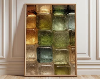 Abstract Glass Block Art Print, Green Amber Texture, Modern Decor (Poster Only)