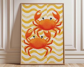 Crab Wall Art Print, Coastal Beach House Decor