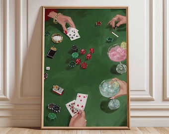 Retro Poker Night Print, Kasino Kartenspiel, Cocktail Lounge Dekor