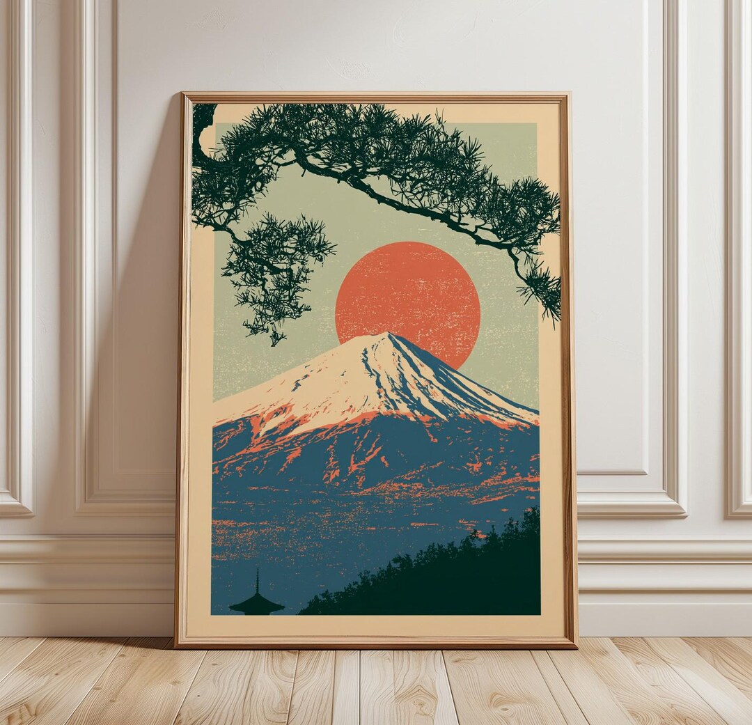 Montagnes Rouges France Affiche japonaise vintage représentant le Mont Fuji | Estampe de la ...