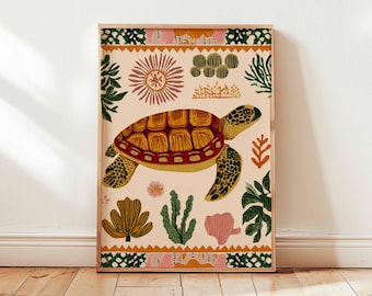 Meeresschildkröte Art Print, Ozean Küsten Dekor