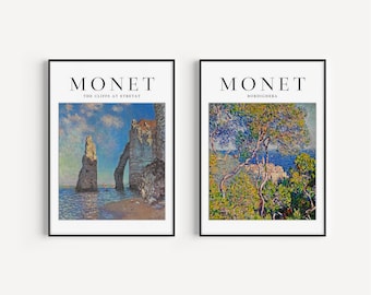 Ensemble d'affiches Monet, lot de 2 impressions Monet, impressions d'art florales vintage Monet, décoration de bureau, oeuvres d'art pour le bureau, impressions murales, A1/A2/A3/A4