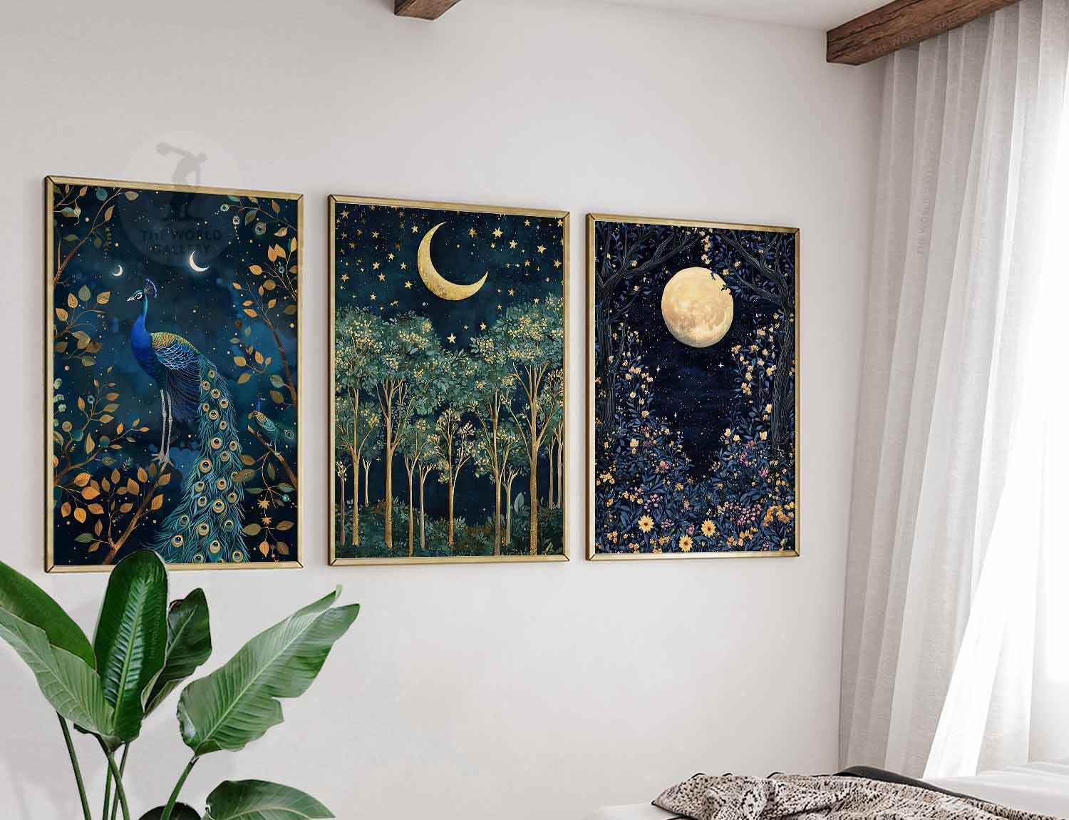 William Morris Print Set, Moon & Botanical Art, Gold Decor - Etsy