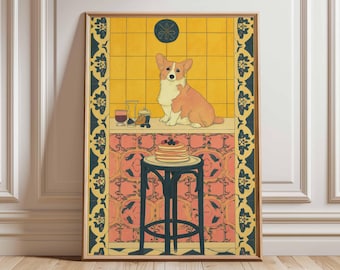 空飛ぶコーギー犬のアートプリント：風変わりな壁飾り - Etsy 日本