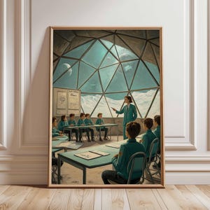 Póster retro de ciencia ficción, decoración cósmica surrealista de los años 70, póster espacial futurista, impresión de paisaje vintage, obra de arte espacial para dormitorio y sala de estar.