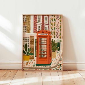 Telephone Poster, Vintage Phone Wall Art, London Poster, Retro Prints, British Decor, Red Booth Print, Iconic Gift Poster