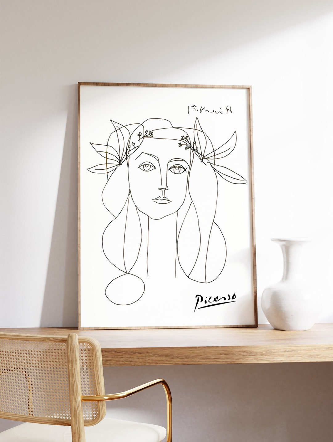Picasso Minimalist War and Peace Female Line Art Poster Print, Gallery