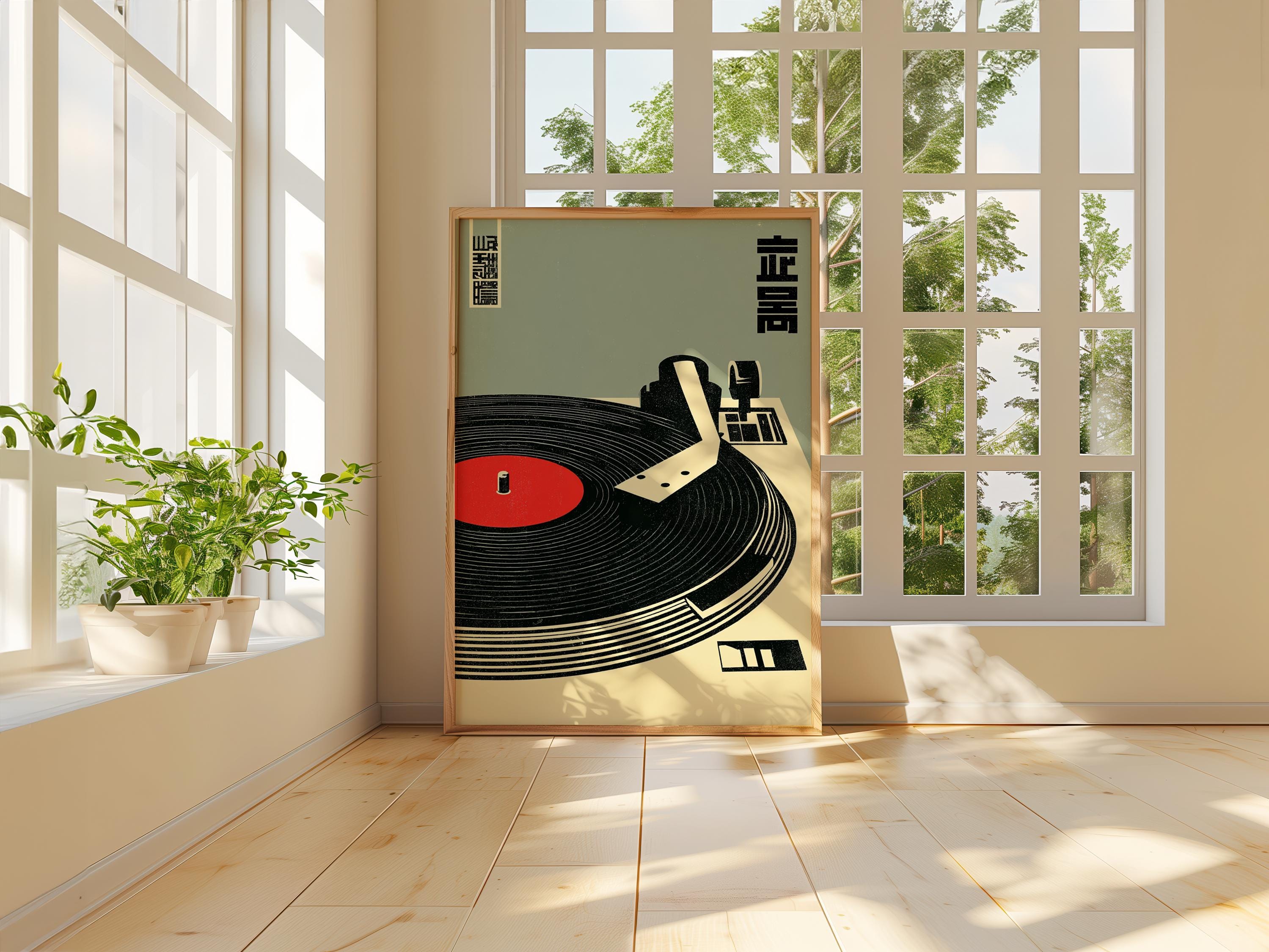 Japanese Turntable Poster, Retro Music Art Print, Minimalist Vinyl