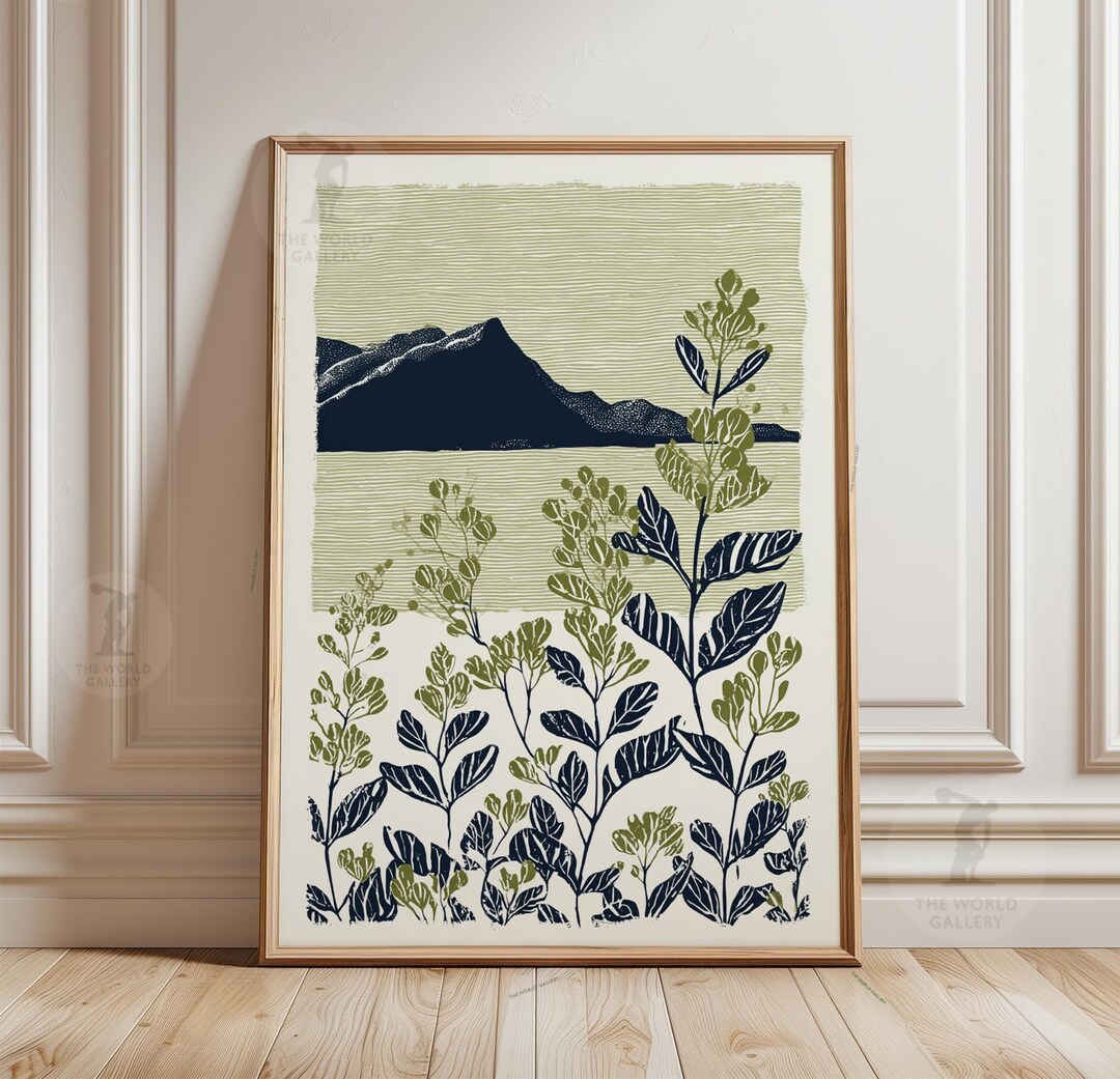 Minimal Mountain Landscape Poster | Japanese Style Nature Illustration ...
