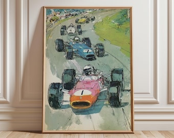 Vintage Formula One Racing Art Print, Classic Car Poster, Motorsport Wall Art, Retro Grand Prix Illustration, Racing Enthusiast Gift