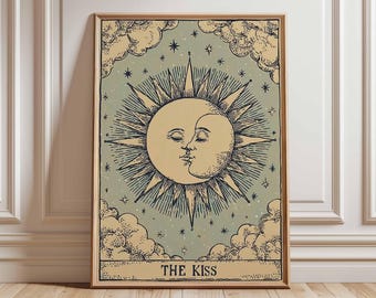 The Kiss Celestial Print, Vintage Sun and Moon Astrology Poster