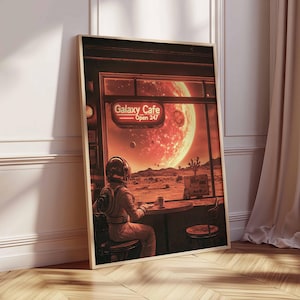 Póster retro de ciencia ficción, decoración cósmica surrealista de los años 70, póster espacial futurista, impresión de paisaje vintage, obra de arte espacial para dormitorio y sala de estar.