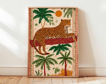 Leopard Jungle Art Print, Modern Wildlife Poster