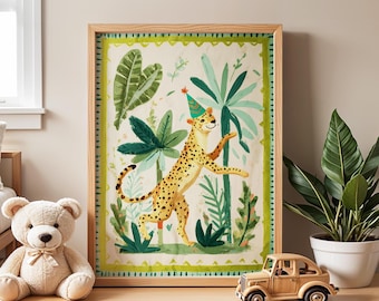 Jungle Cheetah Nursery Print, Whimsical Safari Animal Art