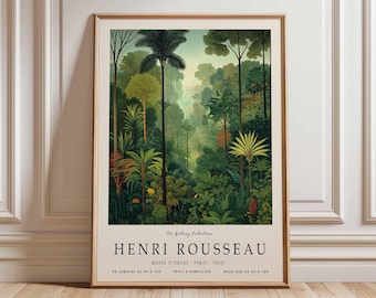 Plakat vintage Henri Rousseau, wydruk boho, wystrój tropikalny, sztuka ścienna z motywami botanicznymi, plakat kwiatowy, sztuka zwierzęca, wydruk dżungli, plakat egzotyczny