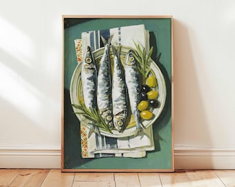 Vintage Sardines Poster, Coastal Kitchen Seafood Print