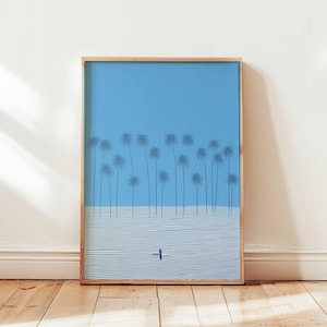 Blue Surfing Poster, Retro Surf Print, Beachy Wall Art, Blue Wall Art, Summer Ocean Print, Dopamine Decor, Beach Poster, Coastal Decor
