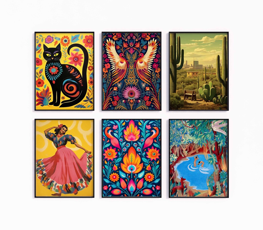 Mexican Gallery Wall Poster Set, Mexican 6 Print Set, Floral Print