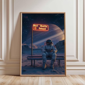 Póster retro de ciencia ficción, decoración cósmica surrealista de los años 70, póster espacial futurista, impresión de paisaje vintage, obra de arte espacial para dormitorio y sala de estar.