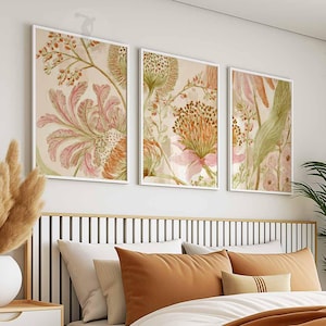 Vintage Botanical Wall Art Set of 3, Cottagecore Floral Prints ...