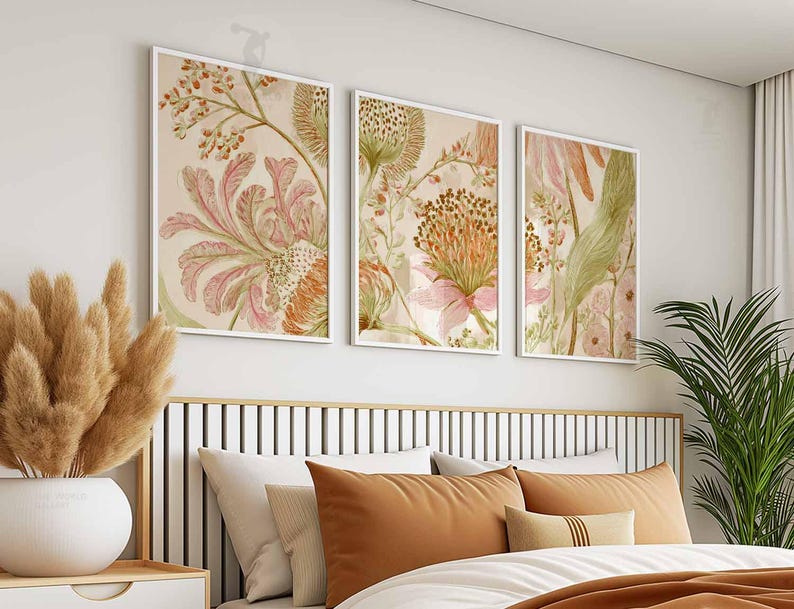 Vintage Botanical Wall Art Set of 3, Cottagecore Floral Prints ...