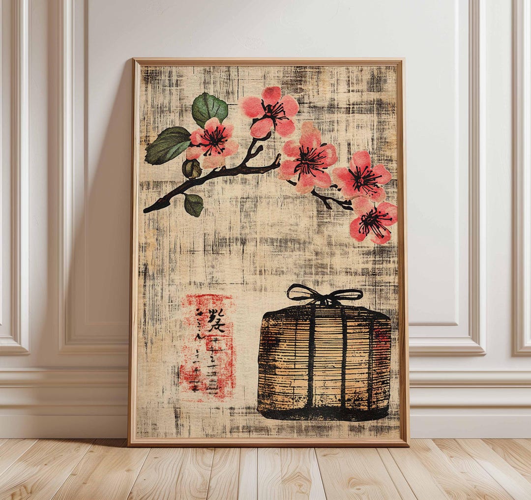 Japanese Floral Poster, Vintage Asian Wall Art Print, Cherry Blossom ...