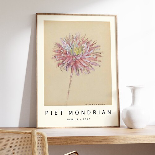 Lámina artística de la dalia de Piet Mondrian, póster para exposición floral moderna