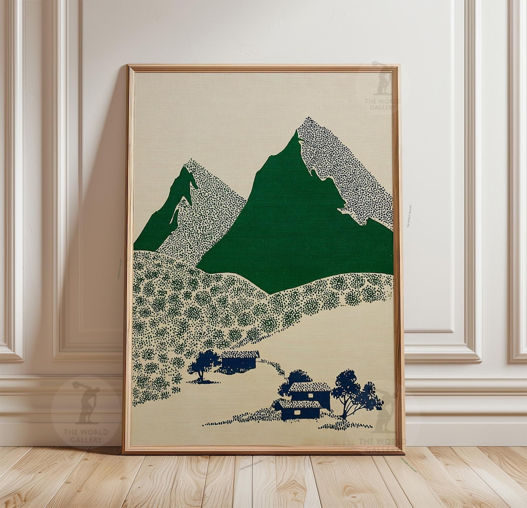 Alpine Mountain Landscape Poster | Green Peak Countryside Illustration ...