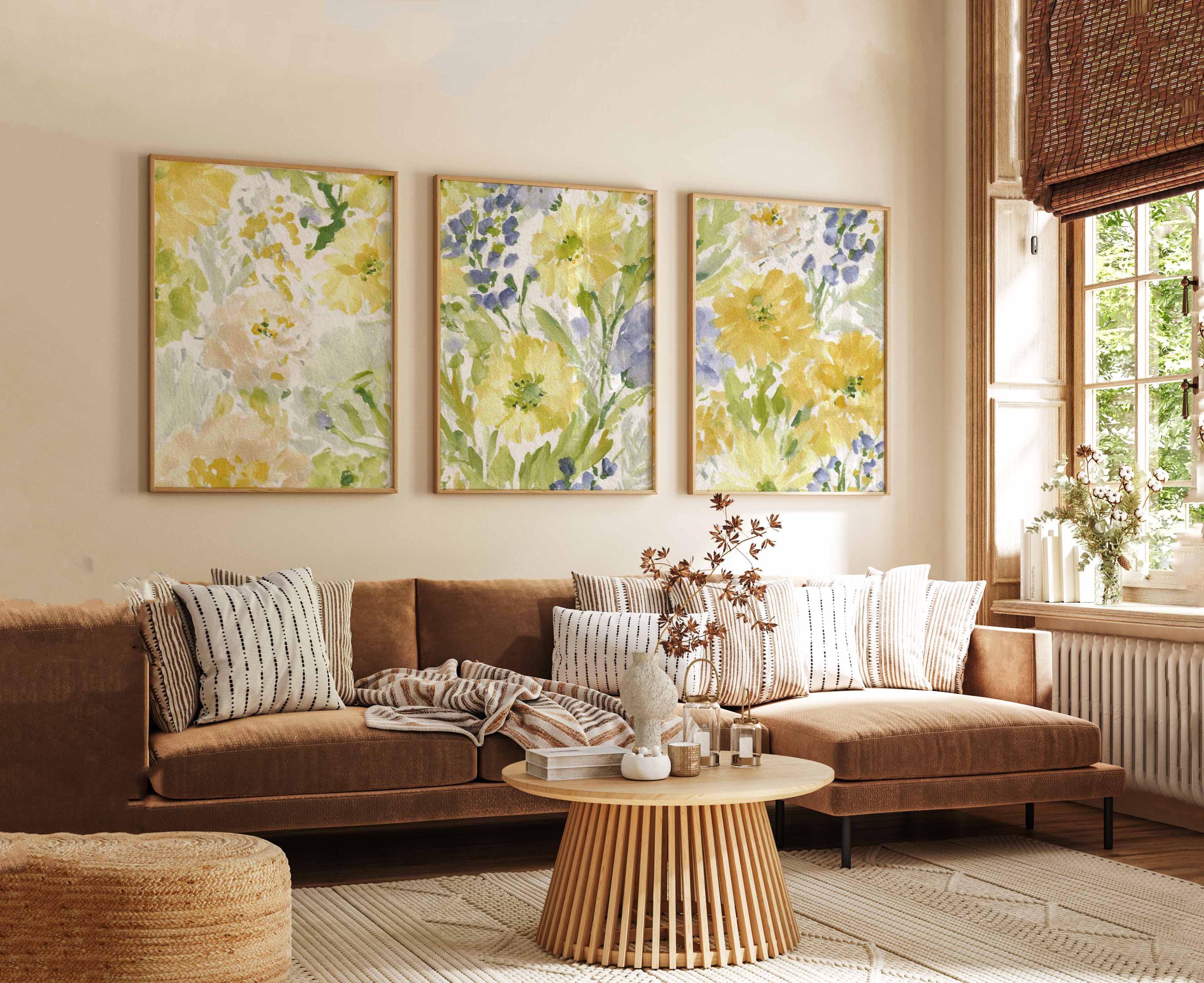 Watercolor Floral Prints, Yellow & Blue Botanical Art Set - Etsy
