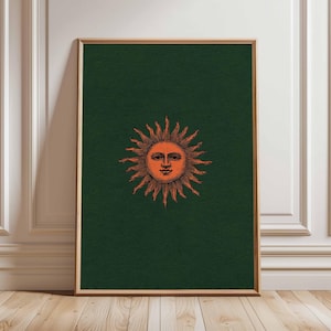 Vintage Celestial Poster, Retro Sun Wall Art, Sun Face Print, Mystical Boho Decor, Cosmic Sun Artwork, Astrology Inspired Poster