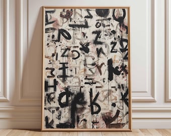 Abstract Graffiti Wall Art Print, Modern Street Art Poster, Urban Expressionist Painting, Contemporary Black and White Decor