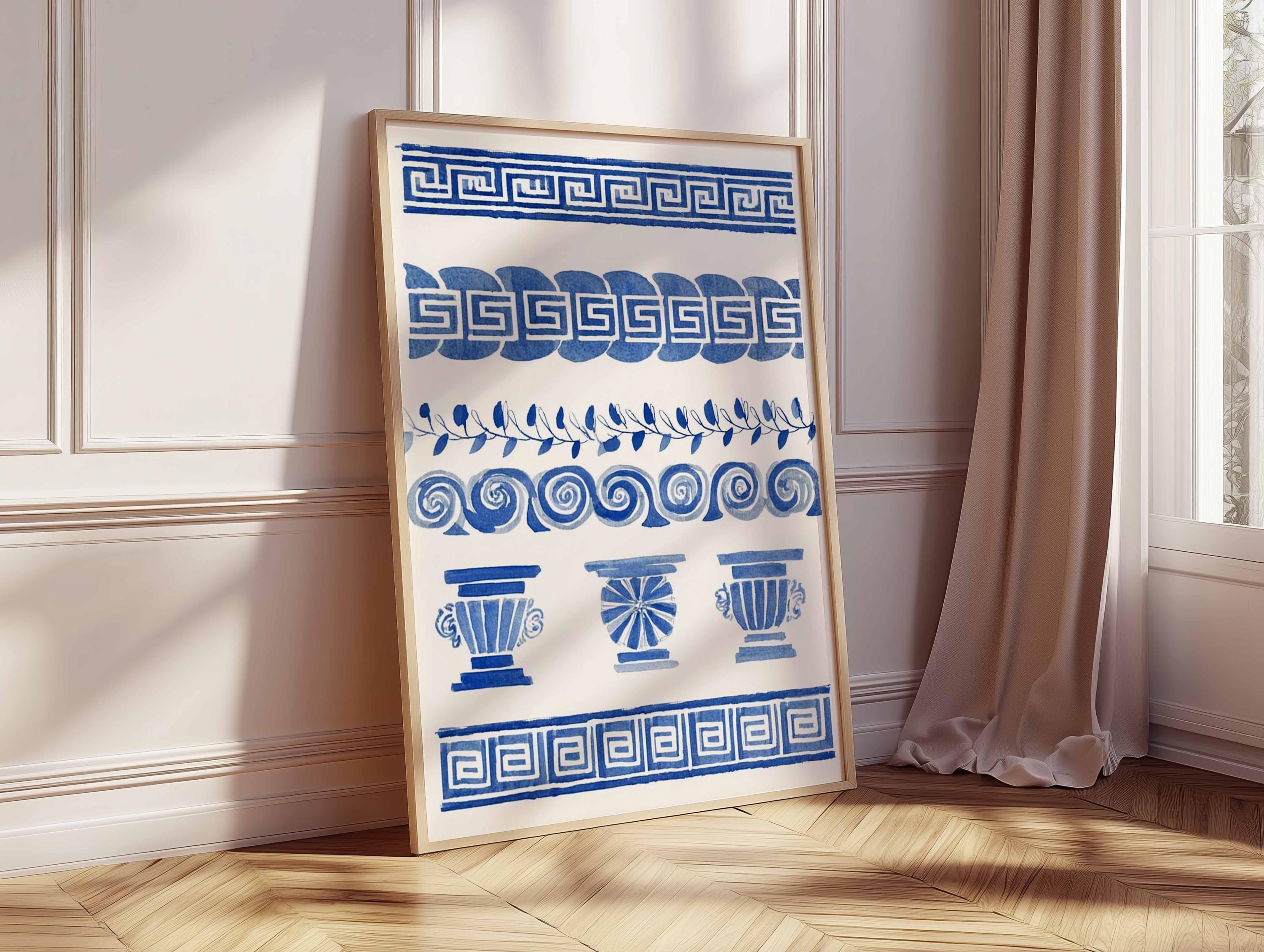 Blue Greek Pattern Art Print, Blue Pattern Wall Art, Hellenic Geometric ...