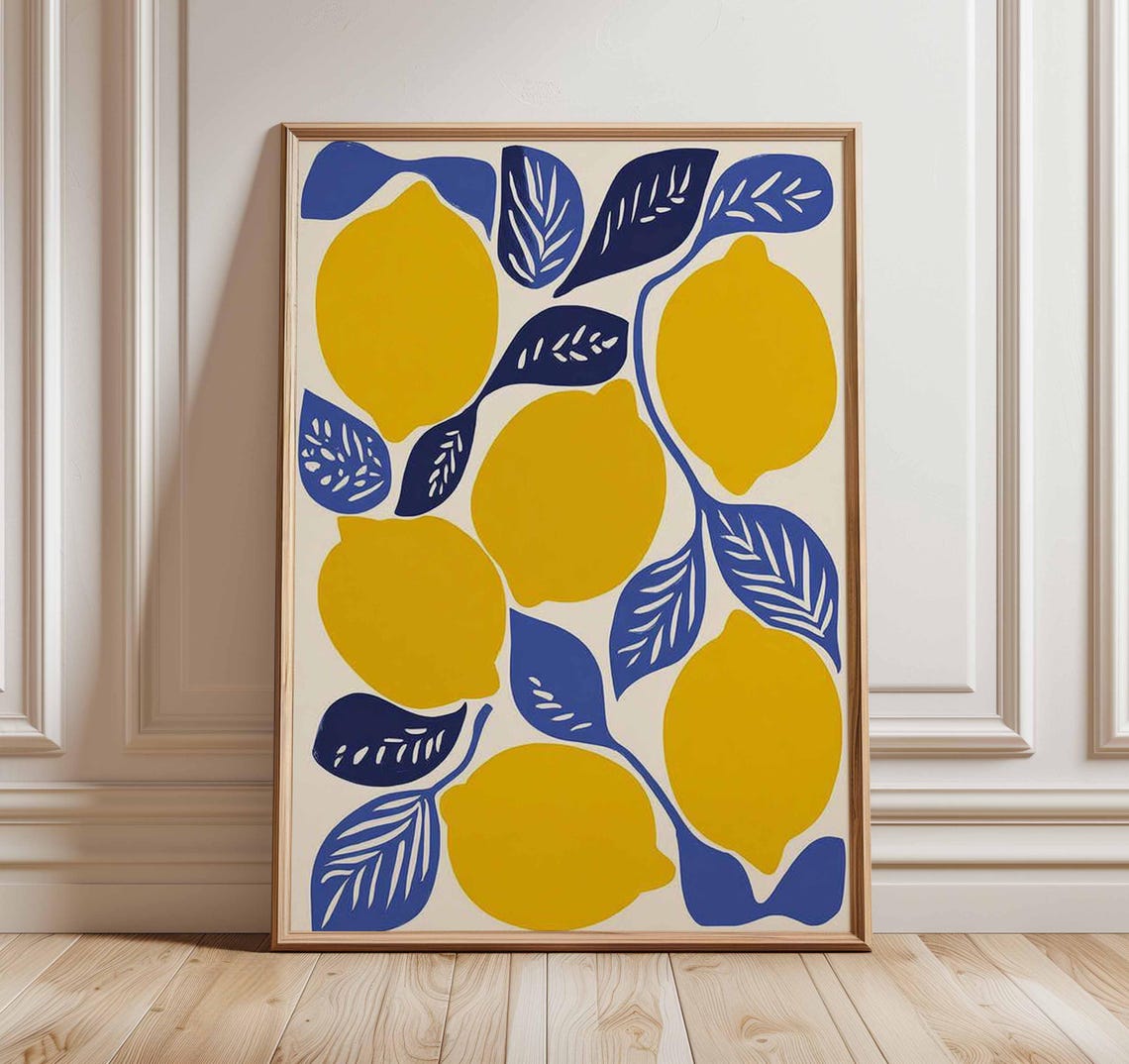 Lemon Wall Art Print, Modern Fruit Poster, Bold Colorful Kitchen ...