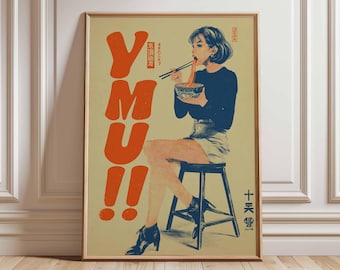 Ramen Poster Japanese Retro Pop Art Print, Noodle Wall Decor, Vintage Manga Style Kitchen Artwork, Asian Food Poster, Modern Wall Art