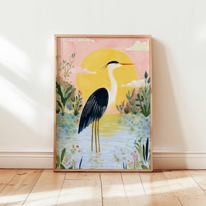 Crane Poster, Bird Wall Art, Japanese Crane Print, Minimalist Bird Poster, Nature Art Print, Animal Wall Decor, Crane Bird Gift