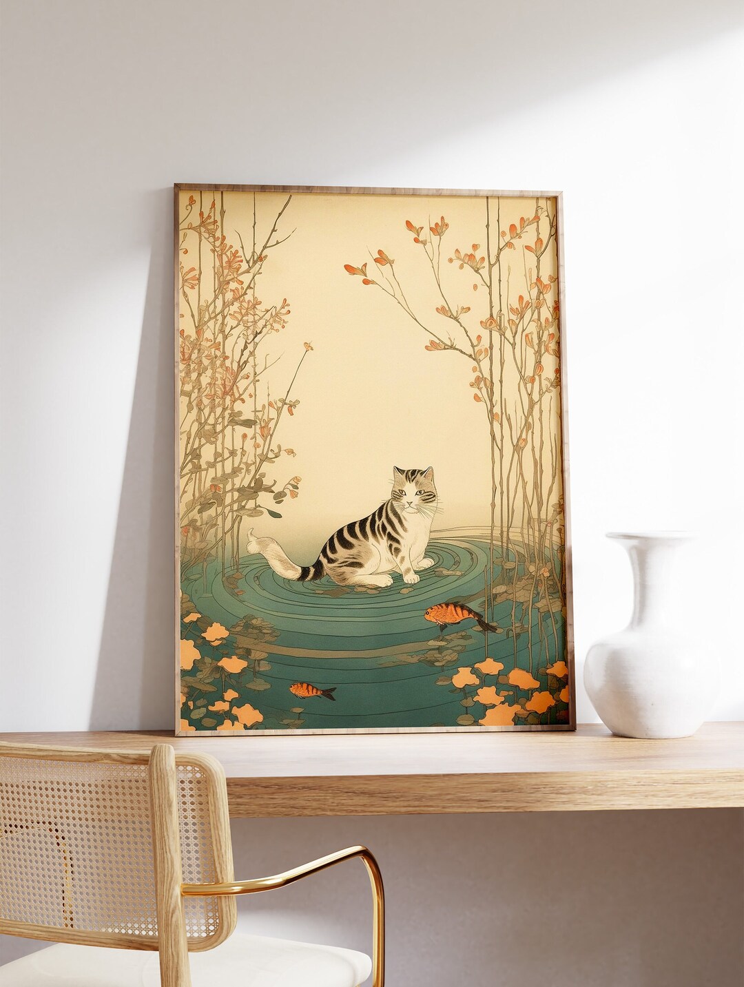 Vintage Japanese Cat Poster, Japanese Cat Print, Cat Gift, Gift for Cat