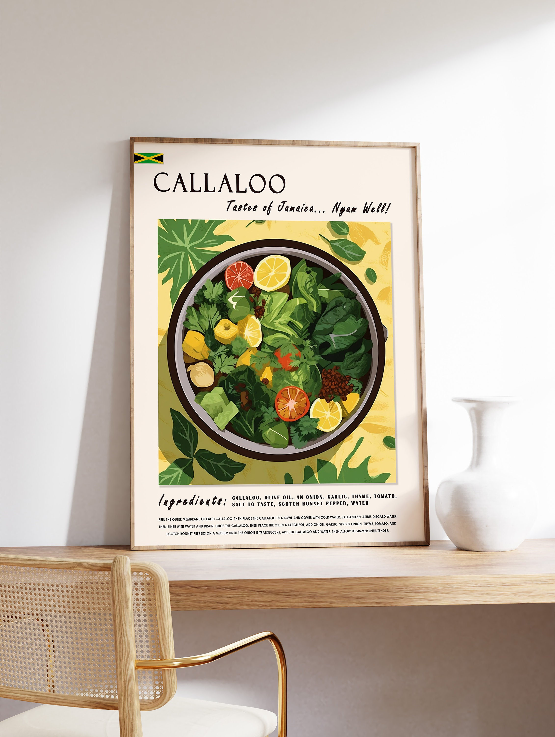 Callaloo Jamaican Food Poster, Caribbean Food Print, Jamaican Food Art, Caribbean Food Poster, Exotic Food Art, Kitchen Decor